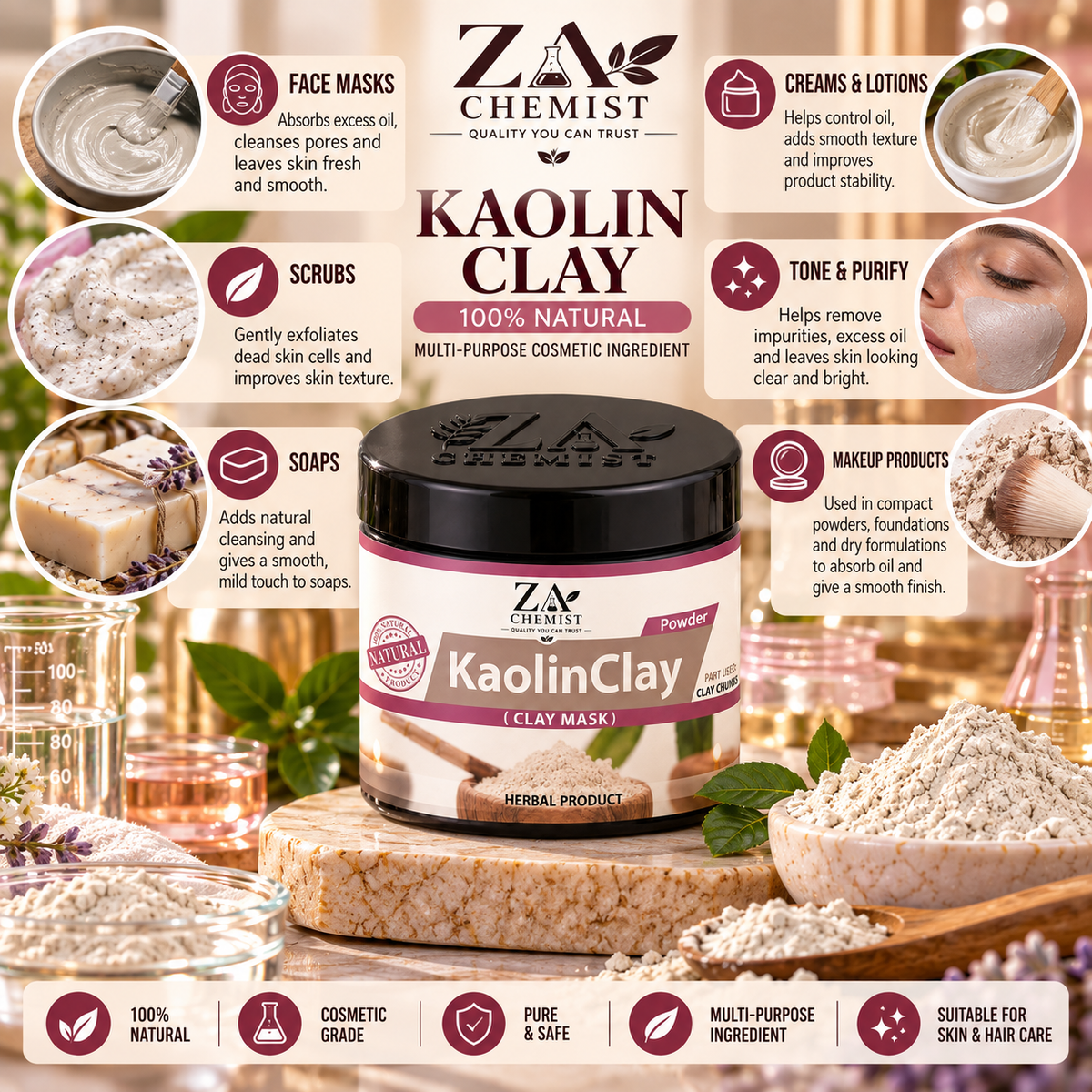 Kaolin Clay Powder – Cosmetic Grade | ZA Chemist
