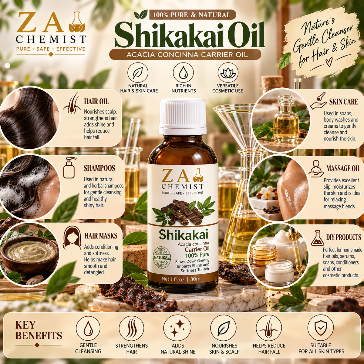 ZA CHEMIST Shikakai Carrier Oil – 100% Pure