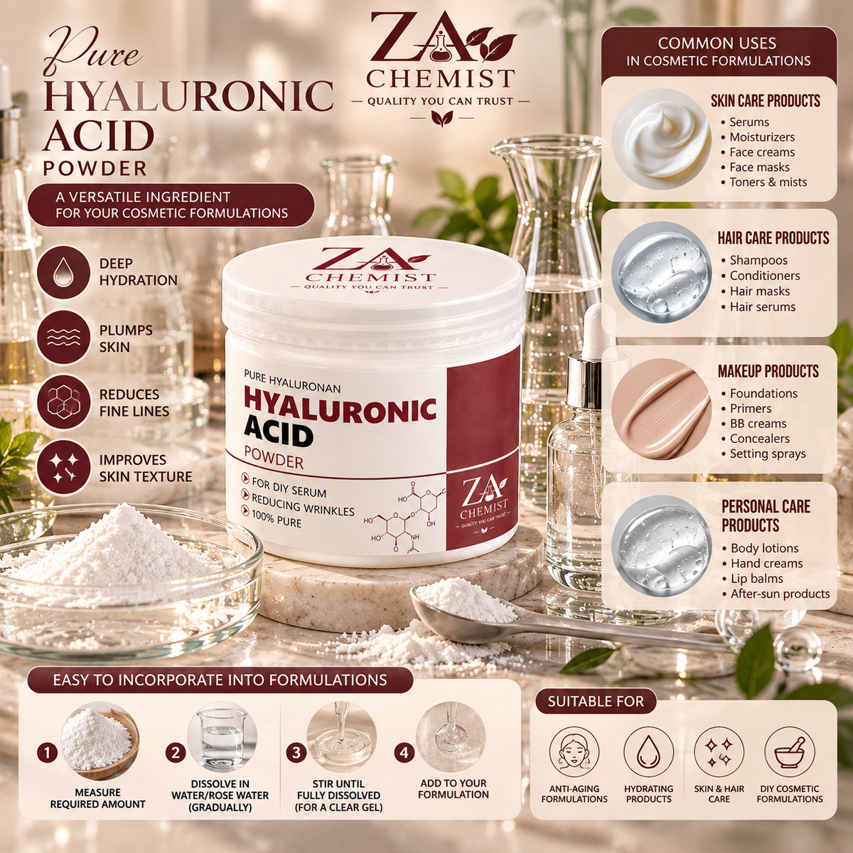 ZA Chemist Hyaluronic Acid Powder – Cosmetic Grade