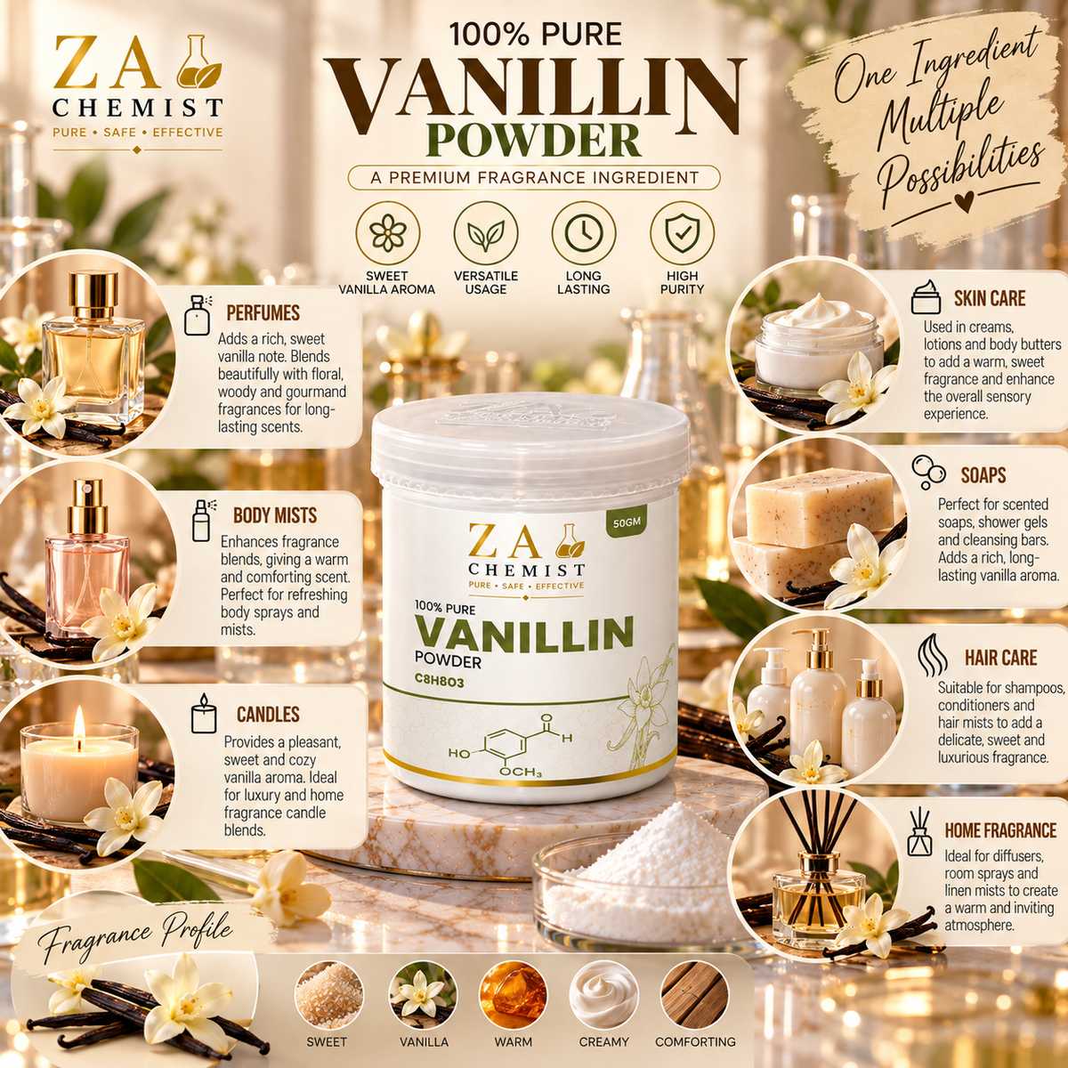 ZA Chemist Vanillin Powder – Premium Fragrance Ingredient