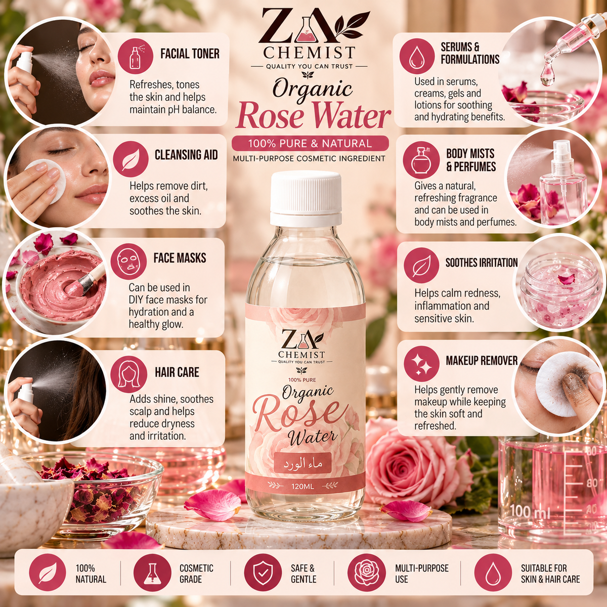 Organic Rose Water – 100% Pure | ZA Chemist