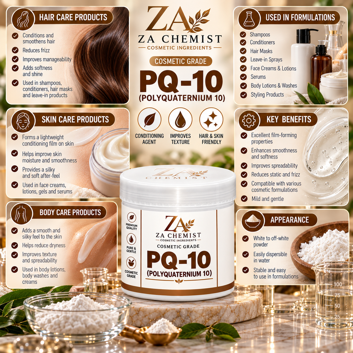ZA Chemist PQ-10 (Polyquaternium-10) – Cosmetic Grade