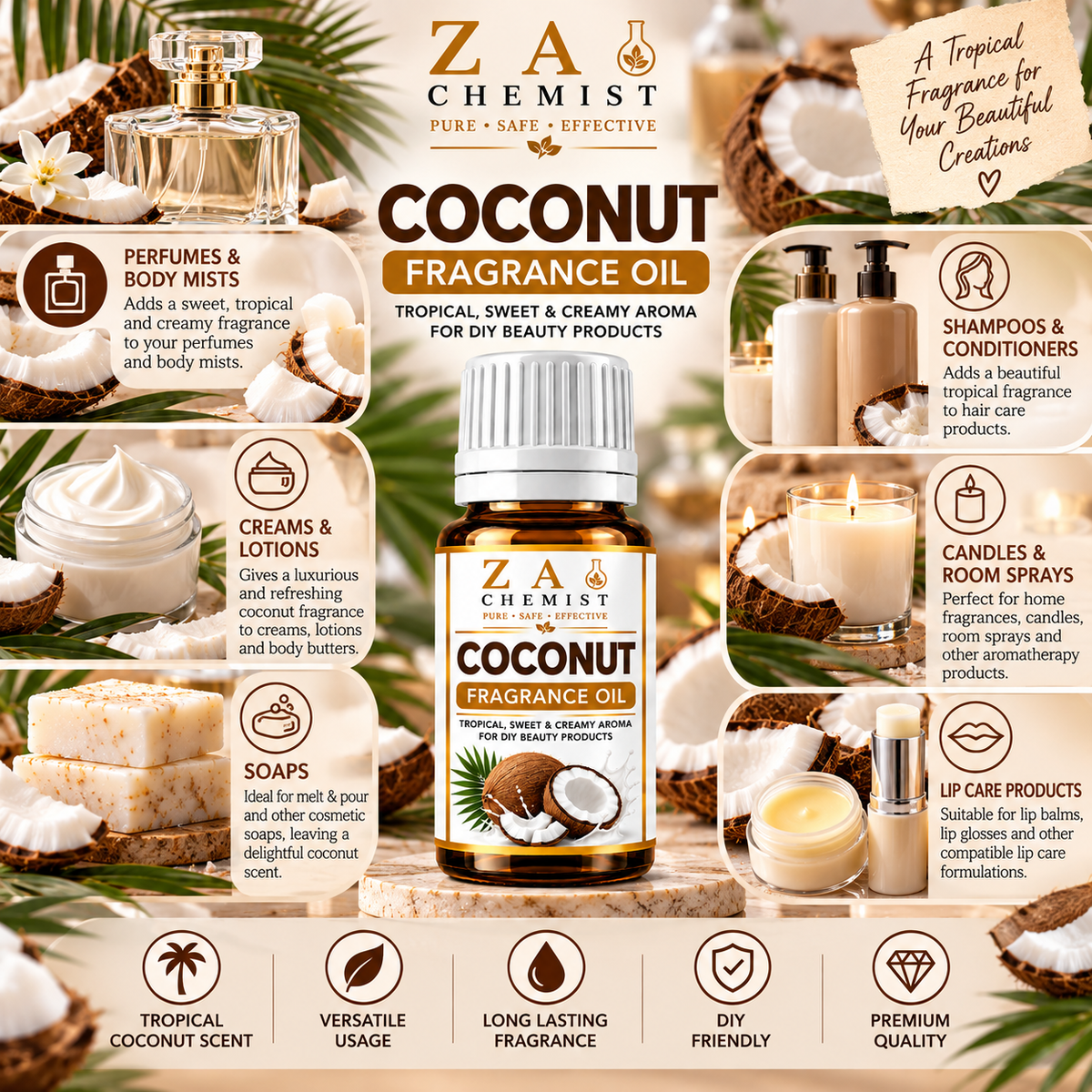 ZA Chemist Coconut Fragrance Oil Cosmetic Grade