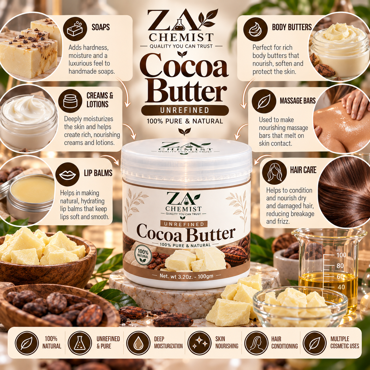 Cocoa Butter – Unrefined | 100% Pure & Natural | ZA Chemist