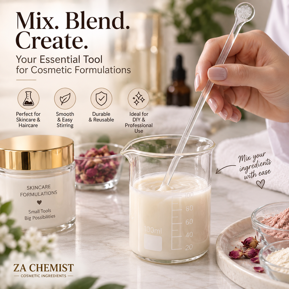 ZA Chemist Cosmetic Mixing Spoon – Long Handle Formulation Tool