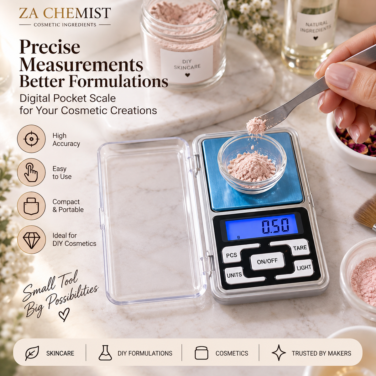 ZA CHEMIST Digital Pocket Weighing Scale – Portable Precision Scale