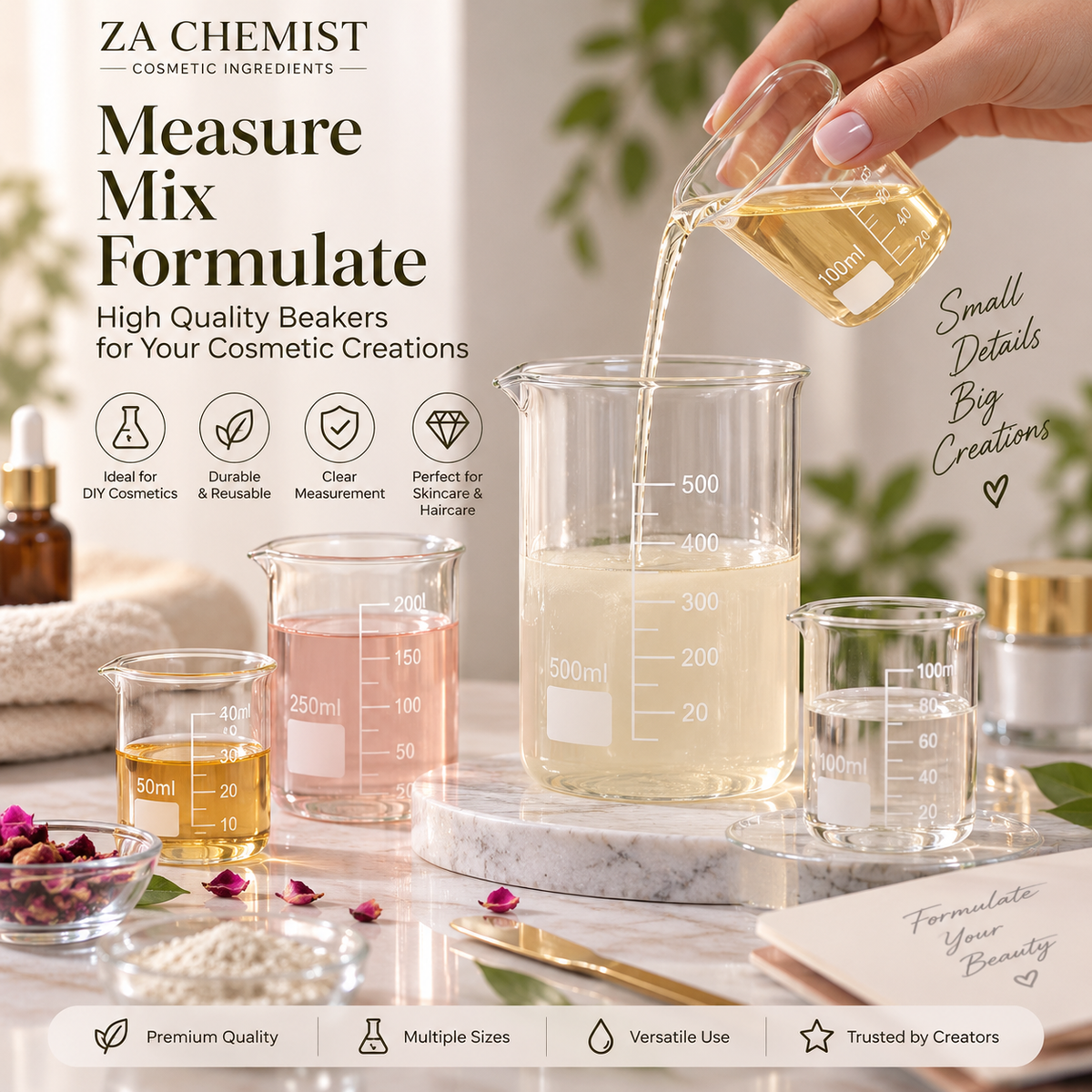 ZA CHEMIST Glass Beaker Set – Laboratory & Cosmetic Formulation