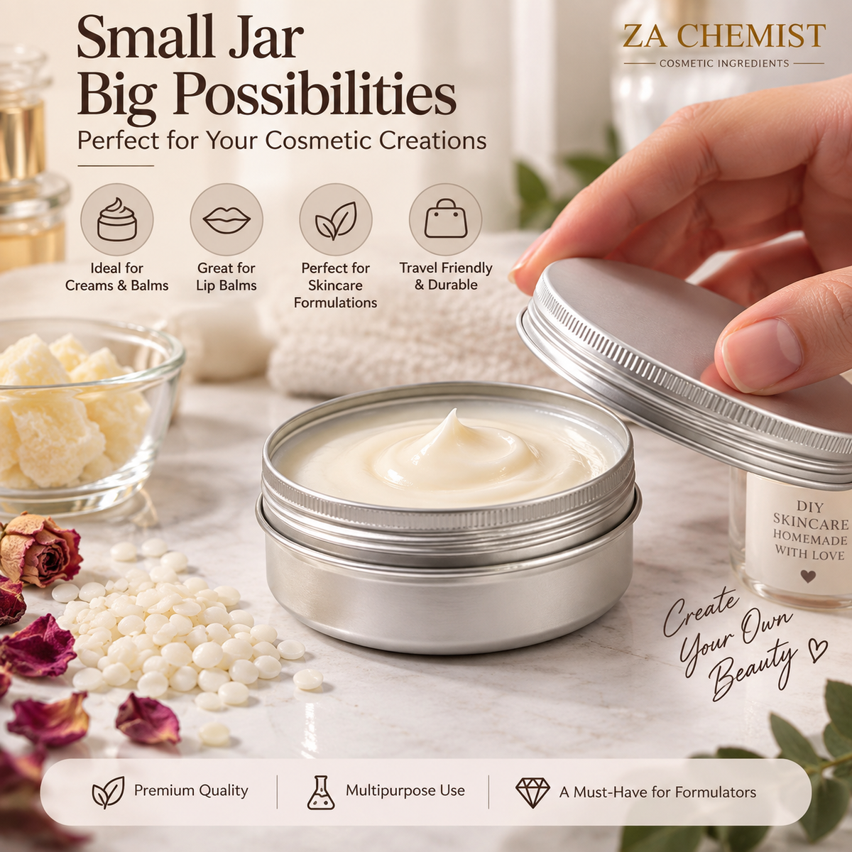 ZA Chemist Aluminium Cosmetic Tin – Screw Lid Container 15gm