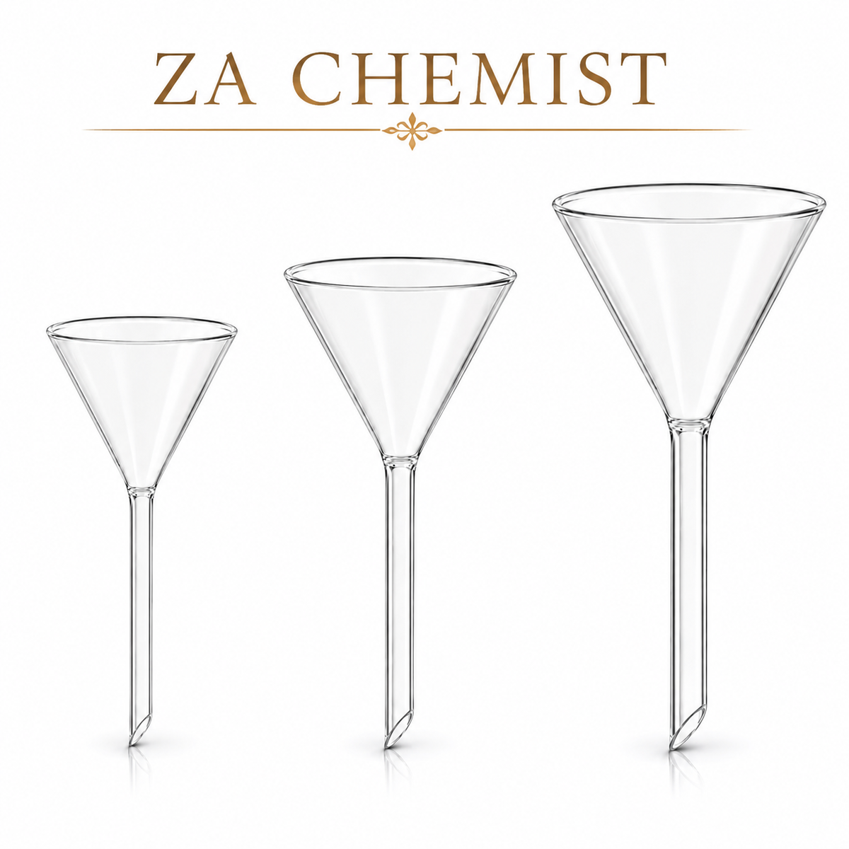 Clear Glass Laboratory & Cosmetic Funnels – 50mm / 75mm / 90mm