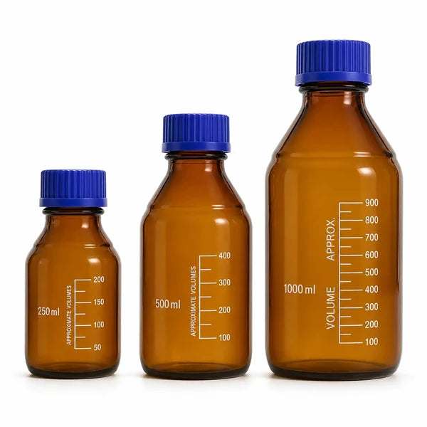 Amber Glass Bottles with Blue Screw Caps – 250ml / 500ml / 1000ml ZA Chemist